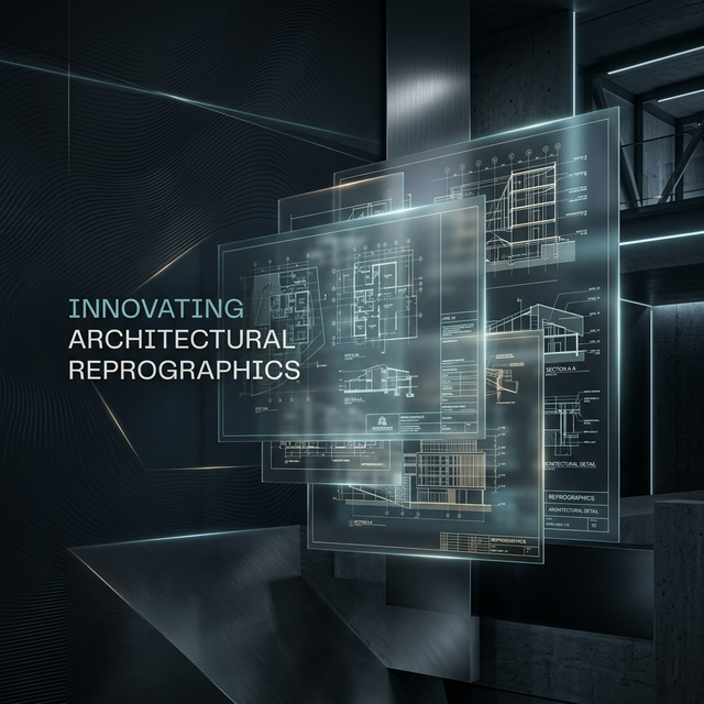 Modern architectural structure and blueprints